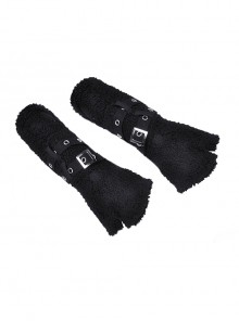 Black Punk Metal Orifice Decoration Warm Wooly Heart-Shaped Plaid Cat Claw Gloves