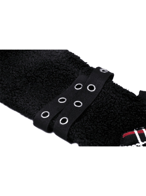Black Punk Metal Orifice Decoration Warm Wooly Heart-Shaped Plaid Cat Claw Gloves