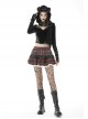 Black Punk Metal Orifice Decoration Warm Wooly Heart-Shaped Plaid Cat Claw Gloves