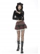 Black Punk Metal Orifice Decoration Warm Wooly Heart-Shaped Plaid Cat Claw Gloves
