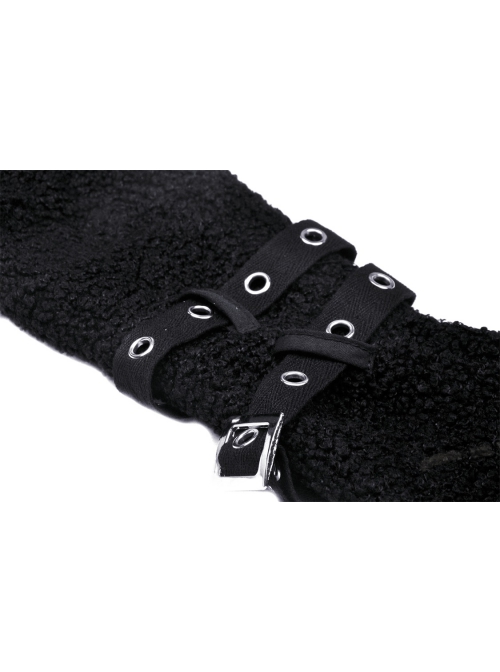Black Punk Metal Orifice Decoration Warm Wooly Heart-Shaped Plaid Cat Claw Gloves