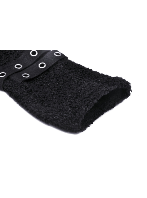 Black Punk Metal Orifice Decoration Warm Wooly Heart-Shaped Plaid Cat Claw Gloves