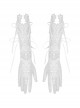 Gothic Women White Strap Design Pattern Printing Decoration Embroidery Wedding Gloves