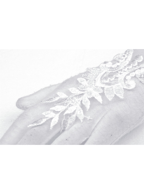 Gothic Women White Strap Design Pattern Printing Decoration Embroidery Wedding Gloves
