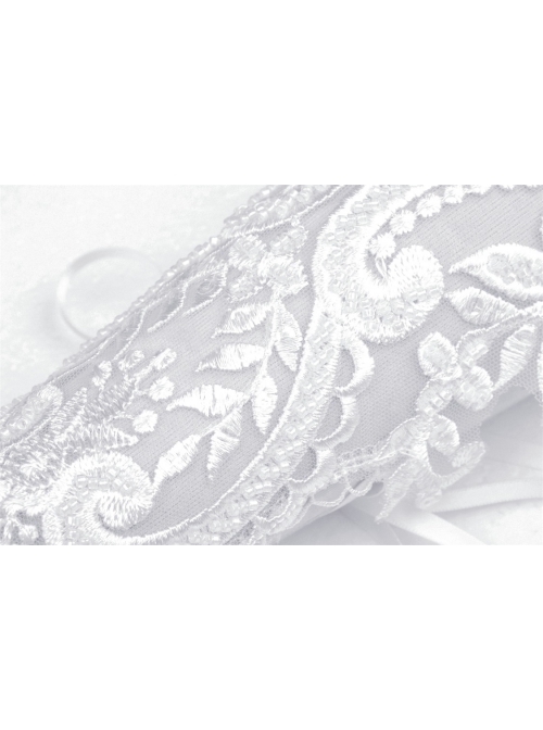 Gothic Women White Strap Design Pattern Printing Decoration Embroidery Wedding Gloves