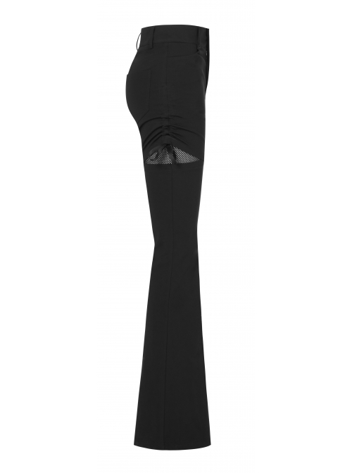 Punk Side Open Drawstring Design Sexy Elastic Black Flared Pants