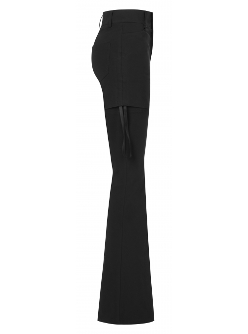 Punk Side Open Drawstring Design Sexy Elastic Black Flared Pants