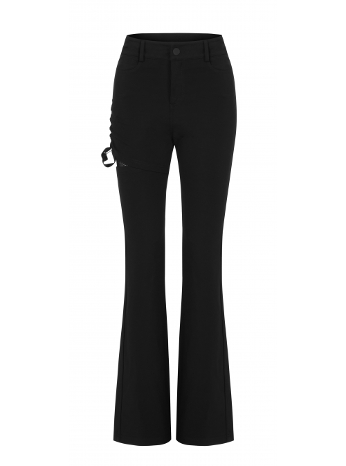 Punk Side Open Drawstring Design Sexy Elastic Black Flared Pants