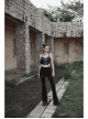 Punk Side Open Drawstring Design Sexy Elastic Black Flared Pants