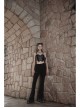 Punk Side Open Drawstring Design Sexy Elastic Black Flared Pants