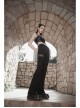 Punk Side Open Drawstring Design Sexy Elastic Black Flared Pants