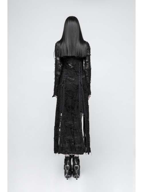 Gothic Retro Rose Pattern Printing Decoration Black Lace Rope Dress