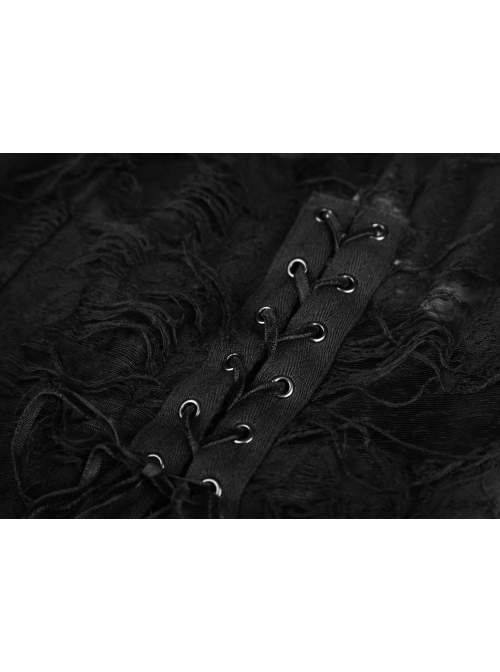 Gothic Retro Rose Pattern Printing Decoration Black Lace Rope Dress