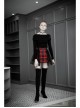 Punk  Metal Decoration Lattice Mesh Folds Matching Belt Black And Red Half Skirt
