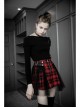 Punk  Metal Decoration Lattice Mesh Folds Matching Belt Black And Red Half Skirt
