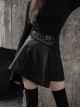 Punk Fake Waistband Decoration A-Shaped Pendulum Leather Black Irregular Half Short Skirt