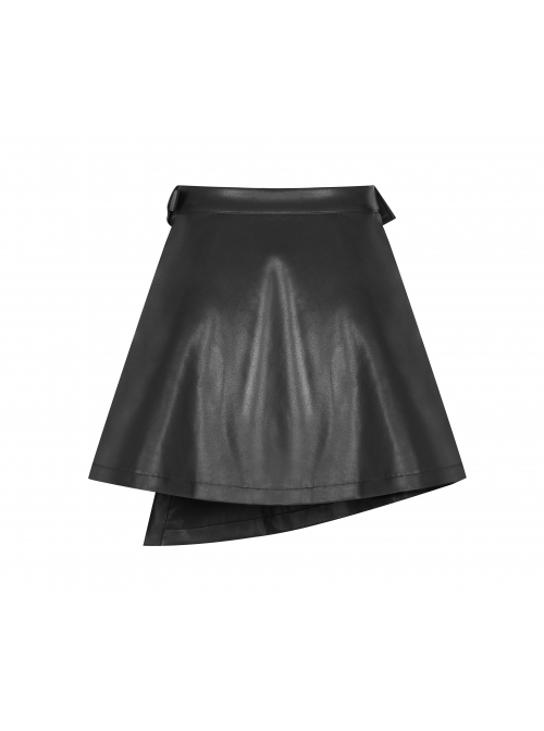 Punk Fake Waistband Decoration A-Shaped Pendulum Leather Black Irregular Half Short Skirt