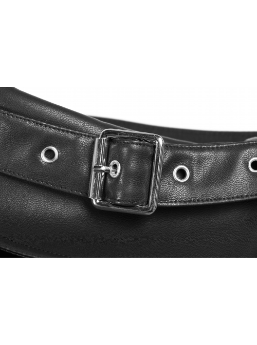 Punk Fake Waistband Decoration A-Shaped Pendulum Leather Black Irregular Half Short Skirt