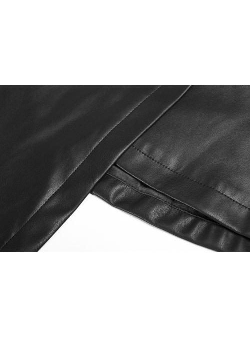 Punk Fake Waistband Decoration A-Shaped Pendulum Leather Black Irregular Half Short Skirt