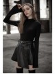 Punk Fake Waistband Decoration A-Shaped Pendulum Leather Black Irregular Half Short Skirt