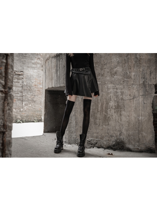 Punk Fake Waistband Decoration A-Shaped Pendulum Leather Black Irregular Half Short Skirt