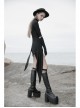 Punk Asymmetrical Diagonal Cut Design Hollow On The Chest Dark Knitted Slim Dress