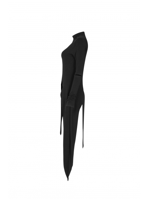 Punk Asymmetrical Diagonal Cut Design Hollow On The Chest Dark Knitted Slim Dress