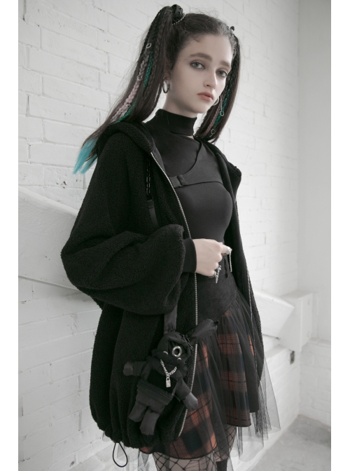 Punk Lace Mesh Stitching Plaid Metal Buckle Decoration High Waist Black And Red Short Skirt