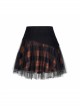 Punk Lace Mesh Stitching Plaid Metal Buckle Decoration High Waist Black And Red Short Skirt