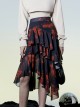 Punk Layered Irregular Skirt Pattern Printing Decoration High Waist Chiffon Print Skirt