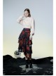 Punk Layered Irregular Skirt Pattern Printing Decoration High Waist Chiffon Print Skirt