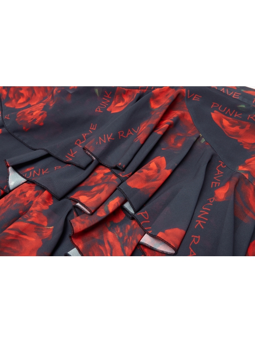 Punk Layered Irregular Skirt Pattern Printing Decoration High Waist Chiffon Print Skirt