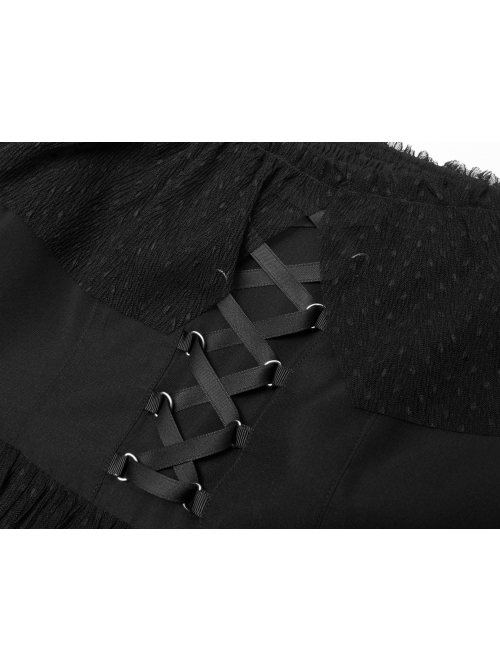 Punk Printed Polka Dot Decoration Lotus Leaf Collar Strap Design Texture Chiffon Dress