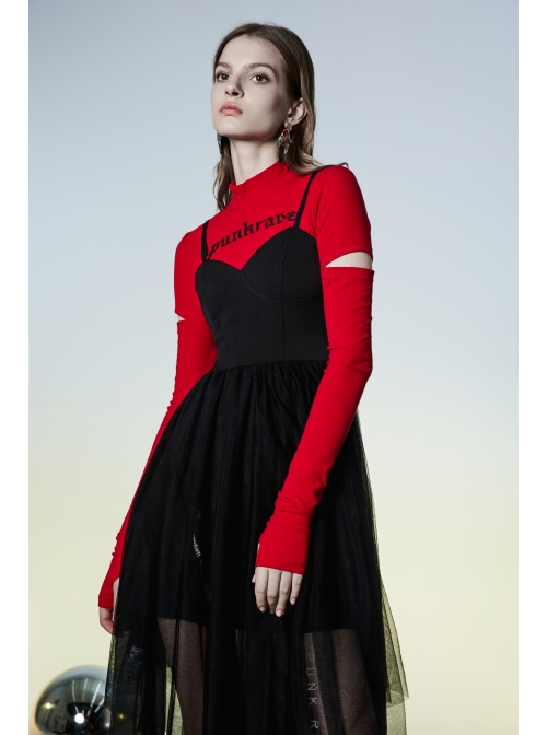 Warning Series Metal Thread Embroidery Decoration Irregular Mesh Design Slop Sling Waist Skirt