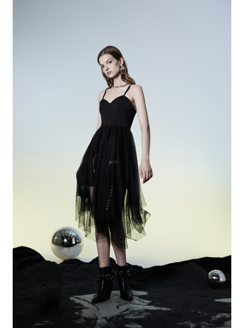 Warning Series Metal Thread Embroidery Decoration Irregular Mesh Design Slop Sling Waist Skirt