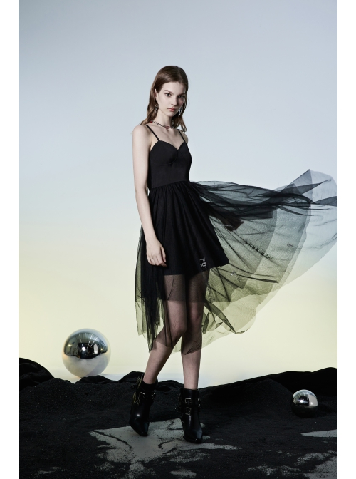 Warning Series Metal Thread Embroidery Decoration Irregular Mesh Design Slop Sling Waist Skirt