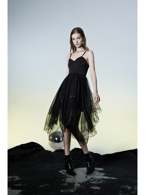 Warning Series Metal Thread Embroidery Decoration Irregular Mesh Design Slop Sling Waist Skirt
