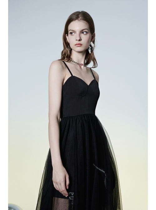 Warning Series Metal Thread Embroidery Decoration Irregular Mesh Design Slop Sling Waist Skirt