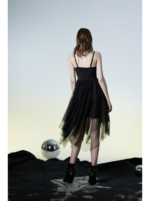 Warning Series Metal Thread Embroidery Decoration Irregular Mesh Design Slop Sling Waist Skirt