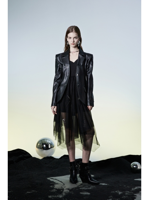Warning Series Metal Thread Embroidery Decoration Irregular Mesh Design Slop Sling Waist Skirt