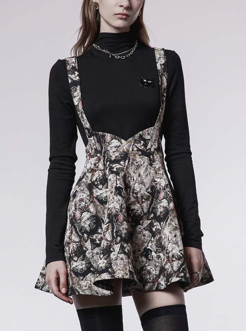 Future Gothic Series Pattern Printing Metal Buttonhole Decoration Collect Waist Swing Hem Cat Ear Skirt