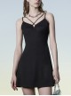 Punk Two-Piece Fitting Sling Strap Design A-Shape Slip Black Dress