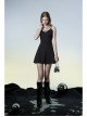 Punk Two-Piece Fitting Sling Strap Design A-Shape Slip Black Dress