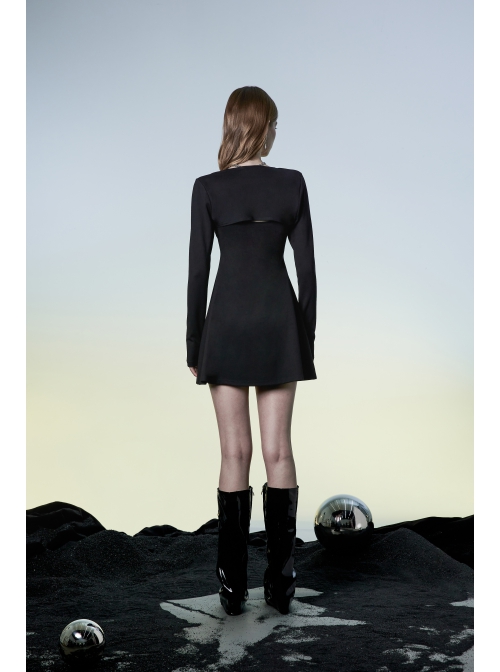Punk Two-Piece Fitting Sling Strap Design A-Shape Slip Black Dress