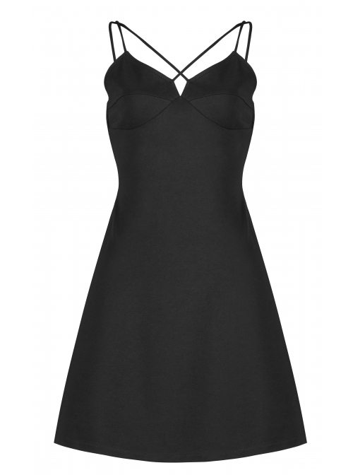 Punk Two-Piece Fitting Sling Strap Design A-Shape Slip Black Dress