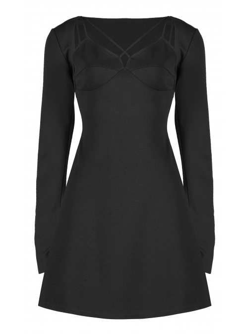 Punk Two-Piece Fitting Sling Strap Design A-Shape Slip Black Dress