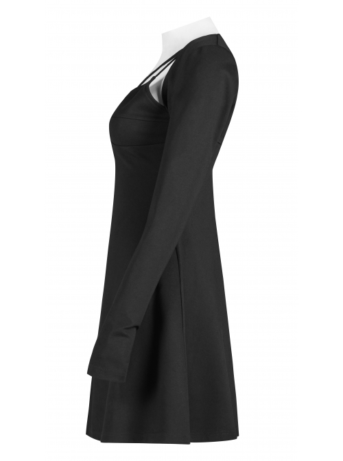 Punk Two-Piece Fitting Sling Strap Design A-Shape Slip Black Dress