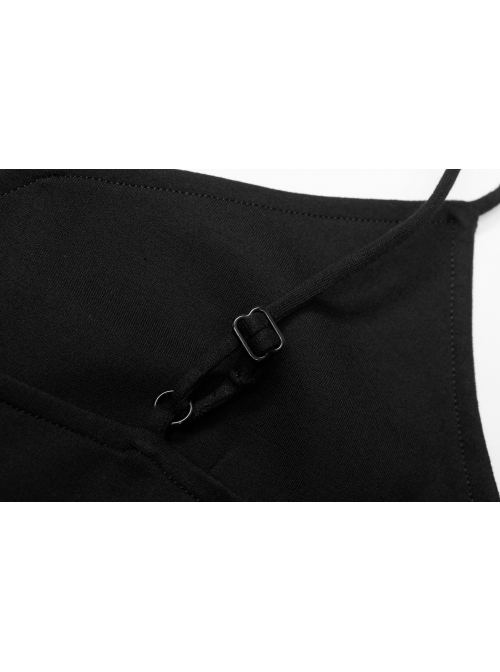 Punk Two-Piece Fitting Sling Strap Design A-Shape Slip Black Dress