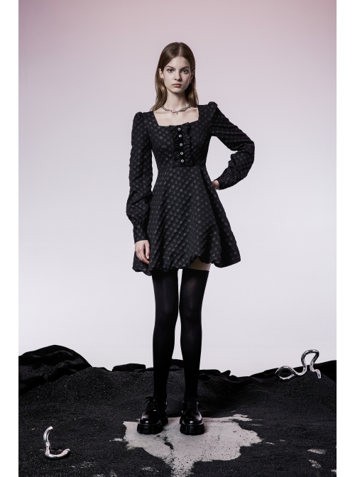 Lightweight Waste Soil Series Flower Type Pearl Nail Square Neck Tucked Waist Flower Bud Skirt Playful Texture Floret Dress