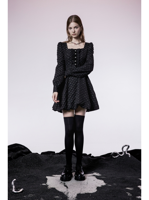 Lightweight Waste Soil Series Flower Type Pearl Nail Square Neck Tucked Waist Flower Bud Skirt Playful Texture Floret Dress